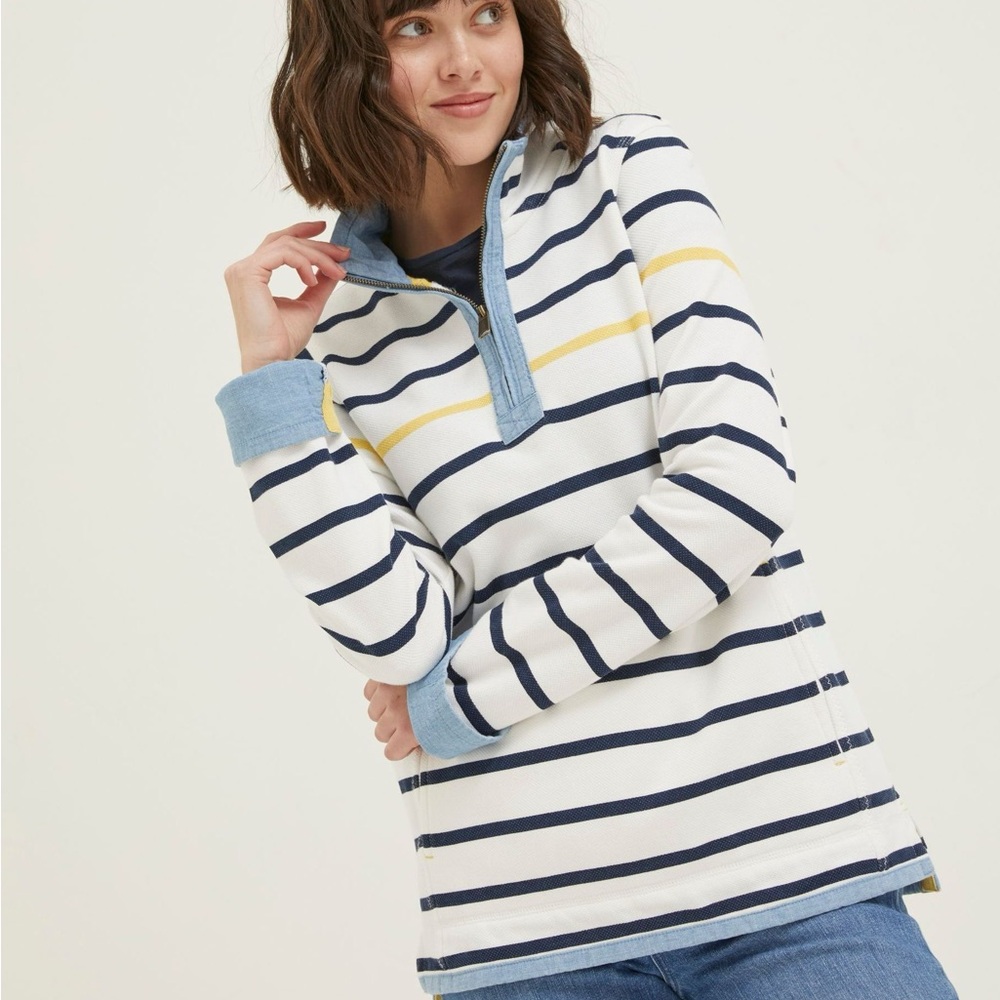 Fat Face Natural Airlie Striped Blue and White Sweatshirt Pullover Size 8 Cotton